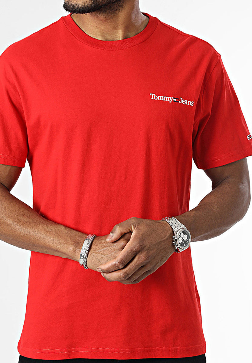 Tommy TJM – Stillo Deep Crimson Linear T-Shirt Hilfiger Chest Jeans