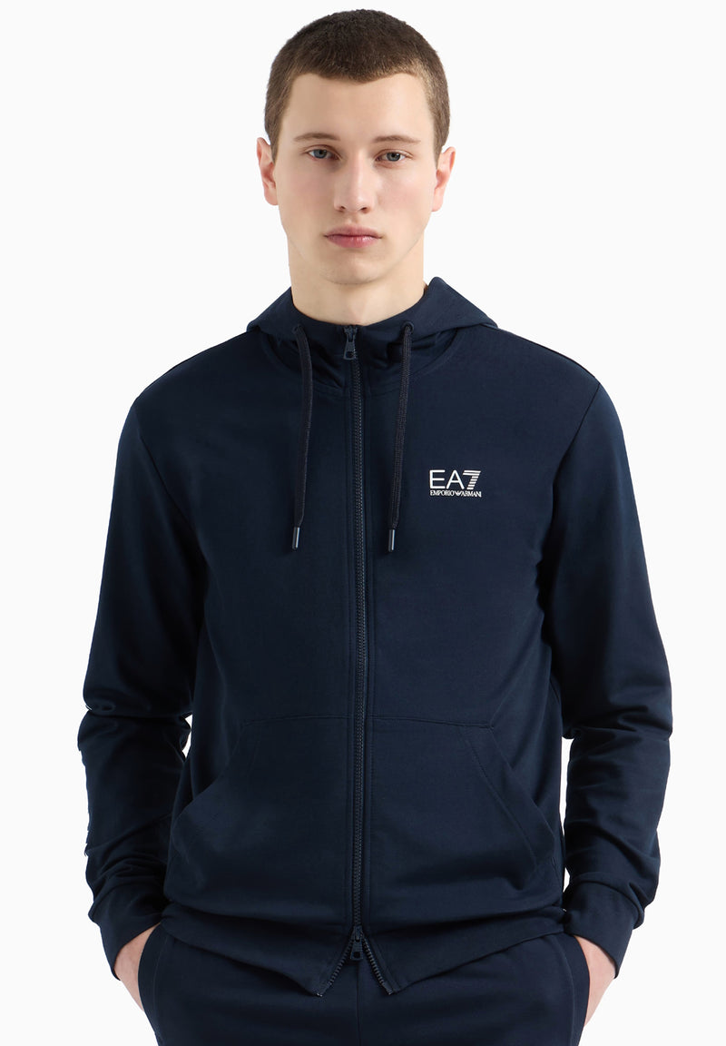 EA7 Emporio Armani Logo Series Zip Hooded Cotton Hoodie hos Stillo