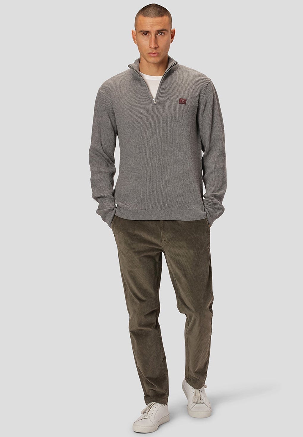 Clean Cut Basic Organic 1/2 Zip Knit Light Grey Melange – Stillo