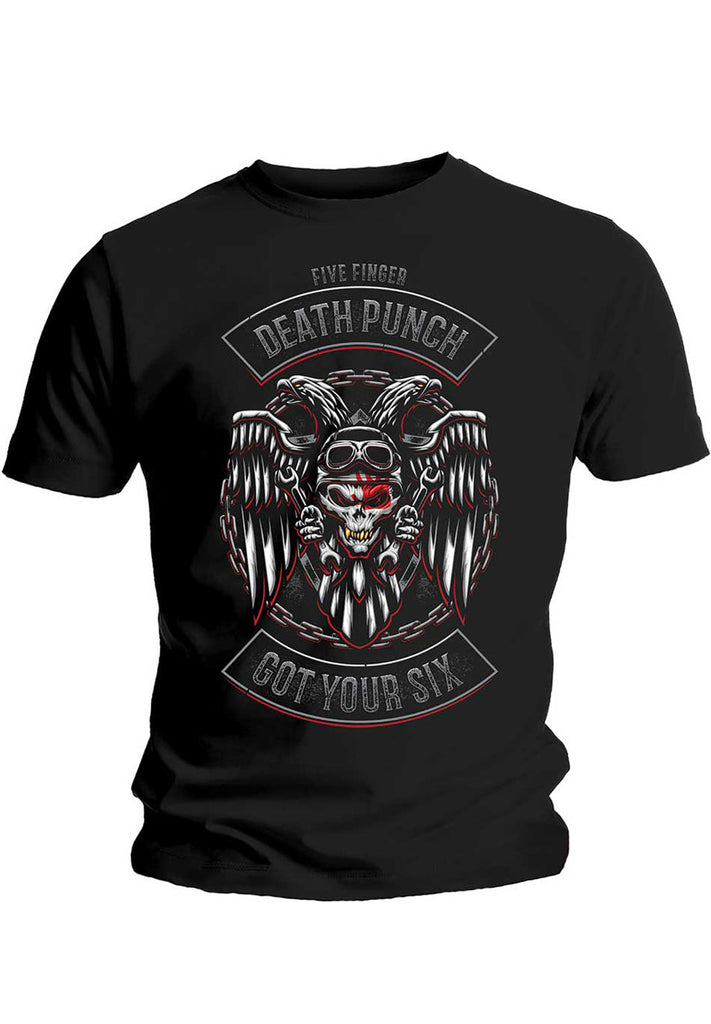 Five Finger Death Punch Biker Badge T-Shirt hos Stillo